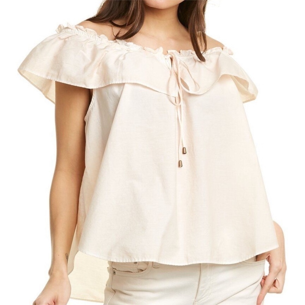 Free People Far Out Ruffle Poplin Top Size XS Women